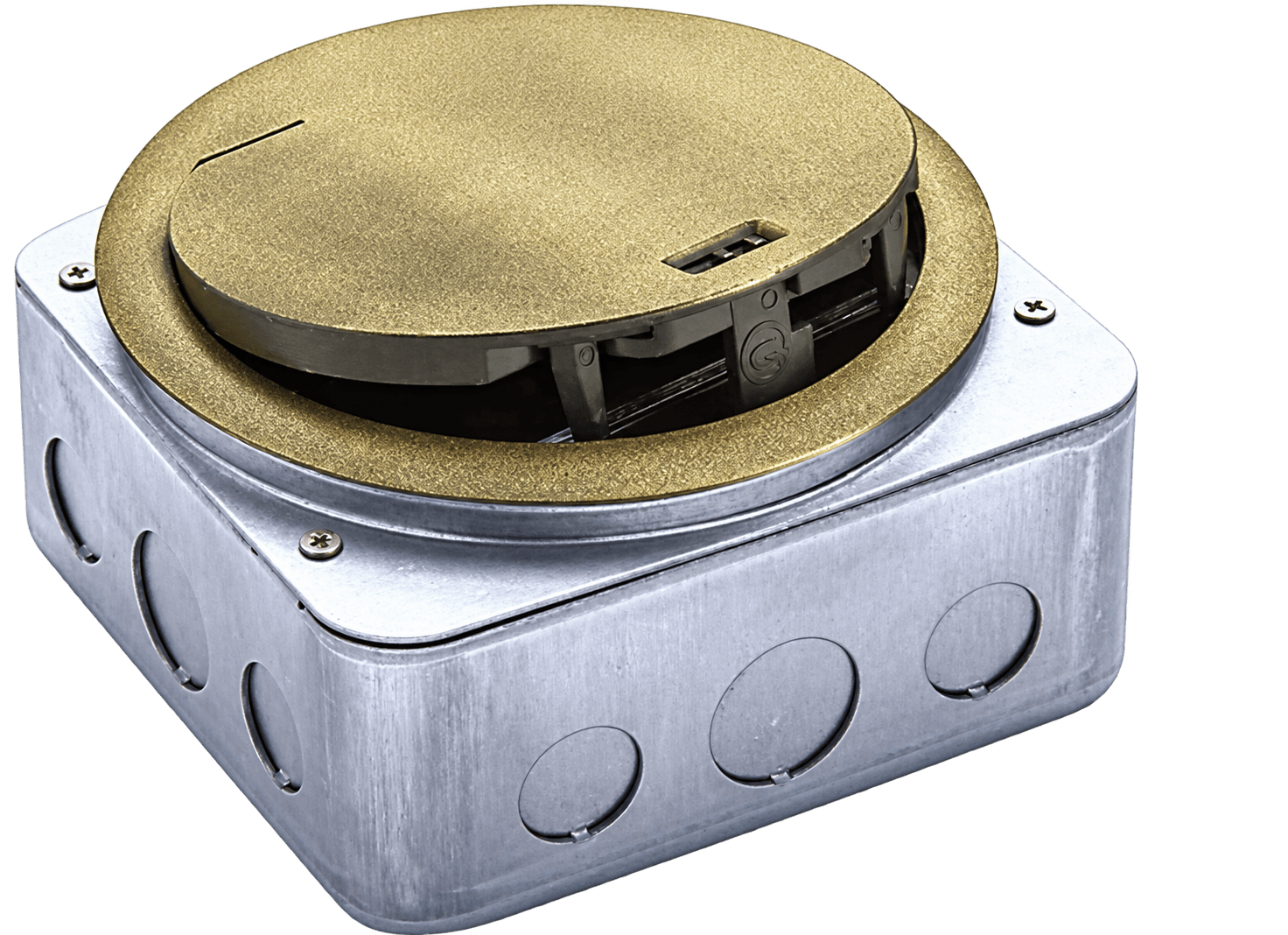 Green Home compact round IP65 waterproof floor box in decorative metallic finish