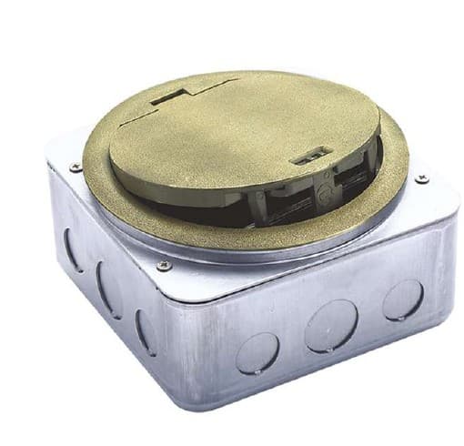 Old brass three-module round IP65 waterproof floor box