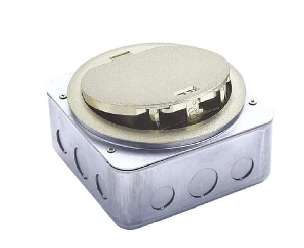 Silver three-module round IP65 waterproof floor box