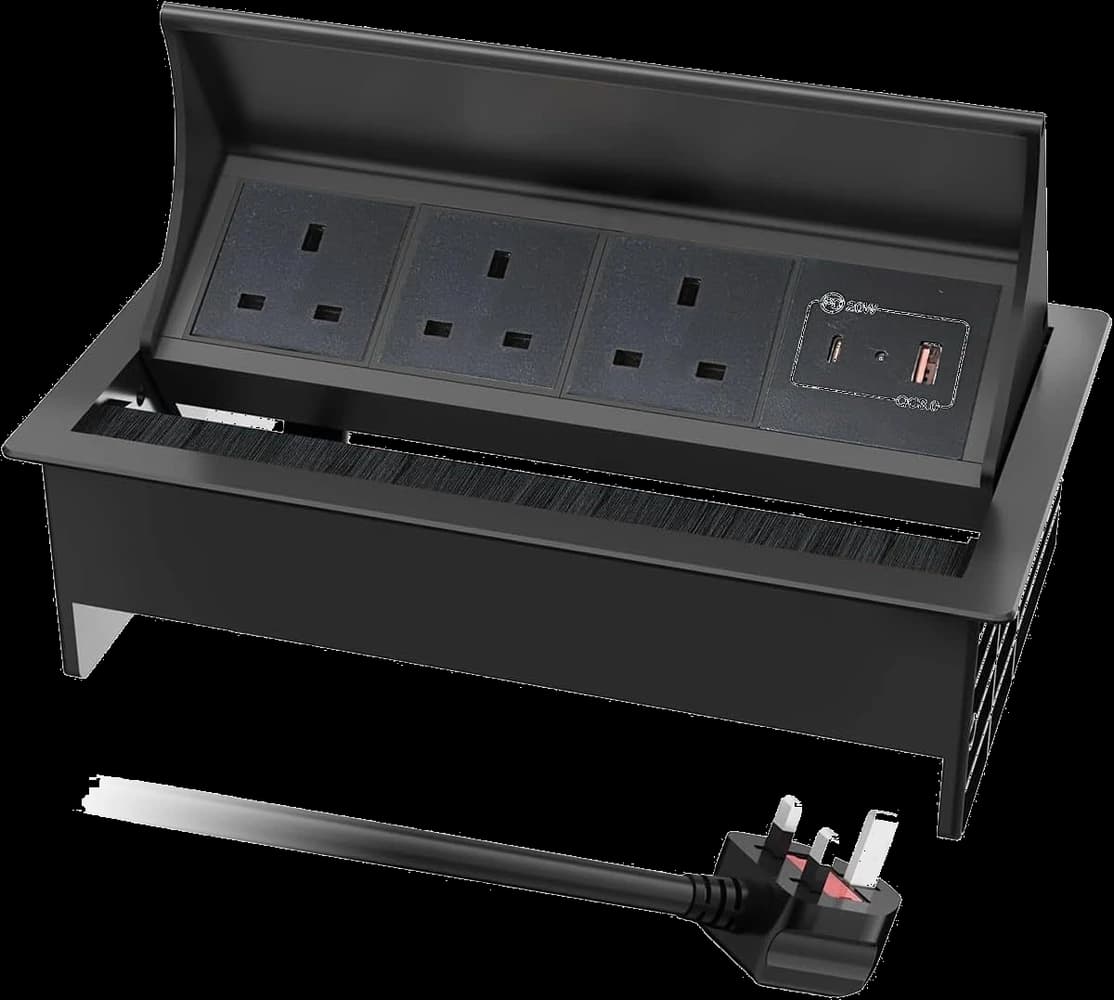 Green Home GH-BST-107 black modular flip-up conference table power box with UK sockets and USB charging