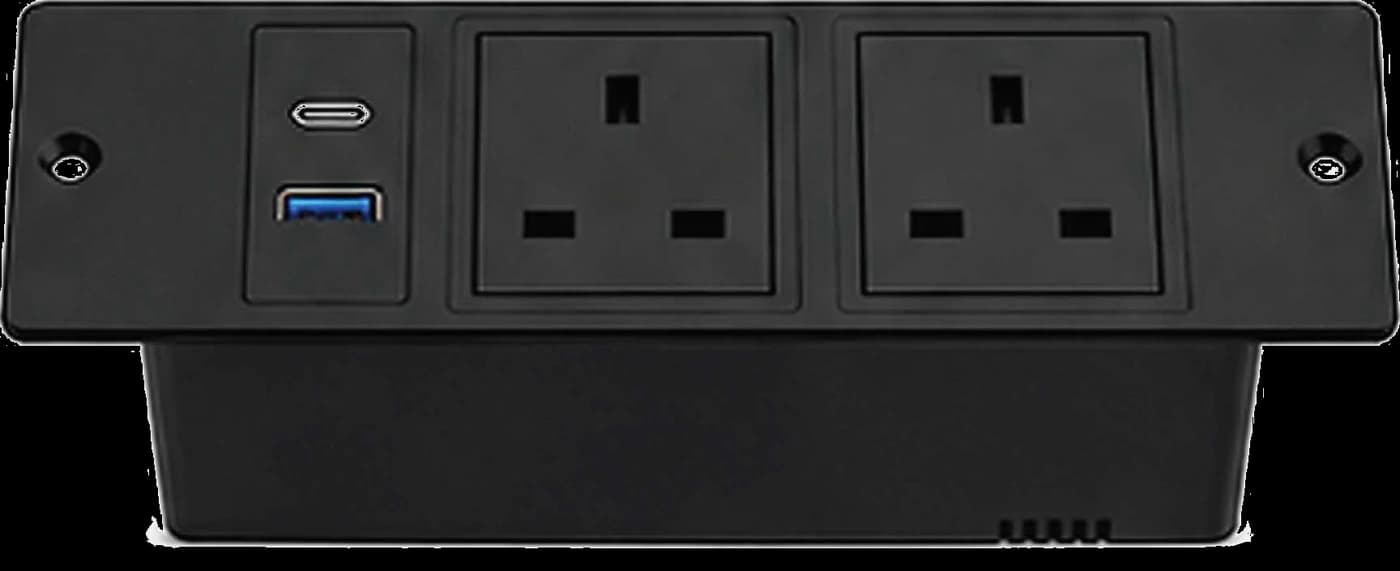 Green Home GH-BST-G021C black embedded desk socket with two UK outlets USB-A and USB-C charging