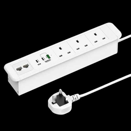 Green Home GH-PDU321C2 recessed power desk unit with three UK sockets USB charging and Cat6A ports
