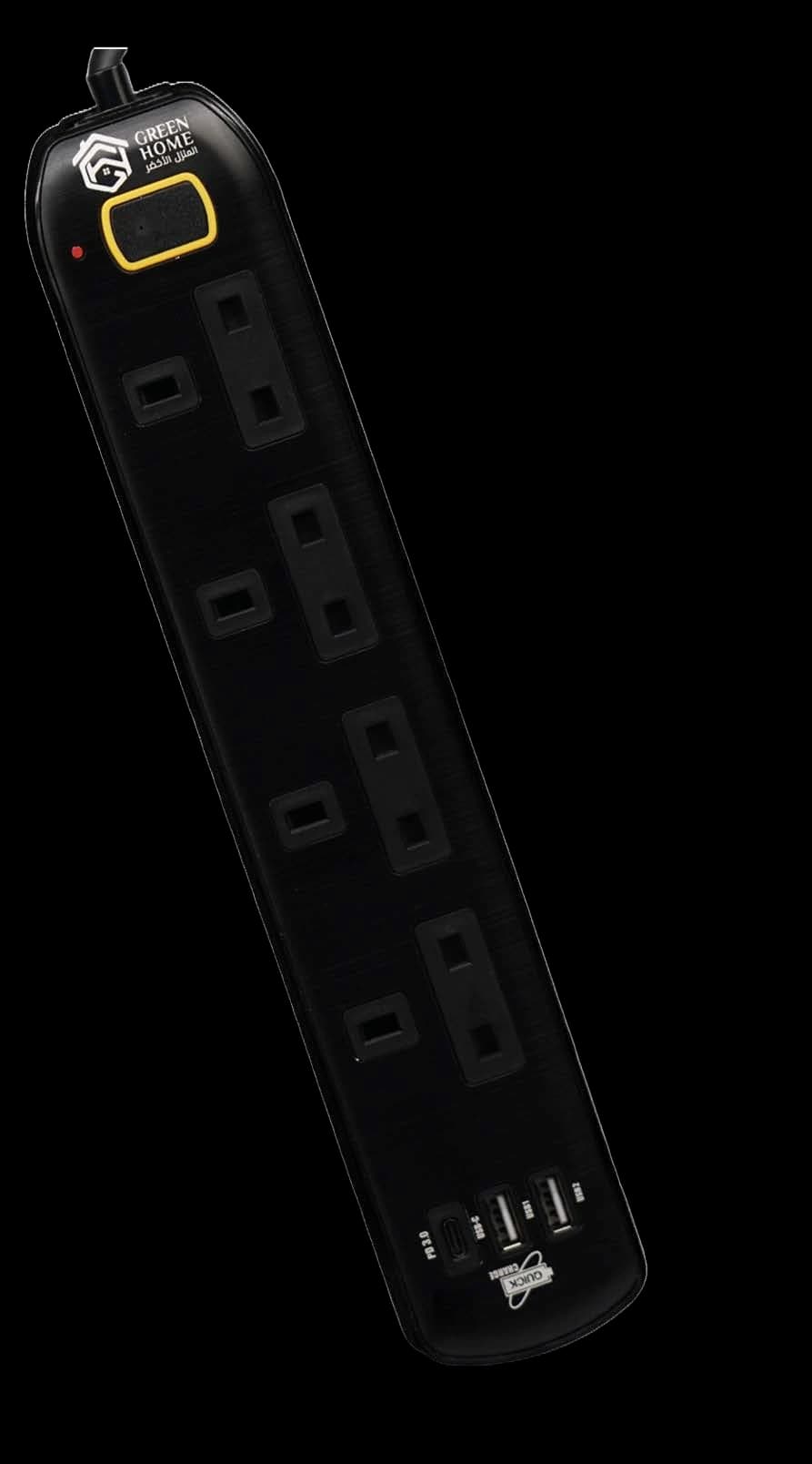 Green Home GH-CES black aluminium cord extension with UK sockets and protected power switch