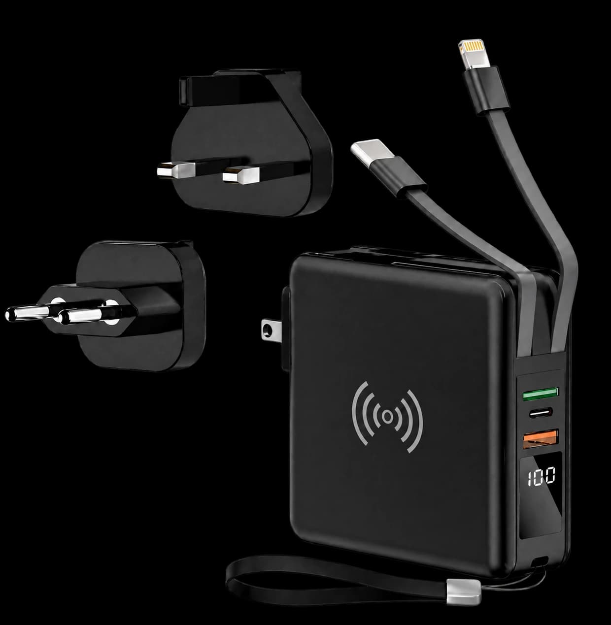 Green Home GH-TS20EB10 5-in-1 super charger with universal travel adapter, wireless charging, integrated cables and power bank