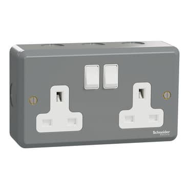Schneider Electric 2-gang Double Pole Switched Socket, ESMT25D, Grey epoxy finish