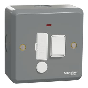 Schneider Electric ESM Metal Clad Double Pole Switched Fused Outlet with Neon Indicator, ESMT30DFSGN, Grey epoxy finish