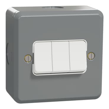Schneider Electric ESM Metal Clad 3-gang, 2-way Switch, ESMT3316_2, Grey epoxy finish