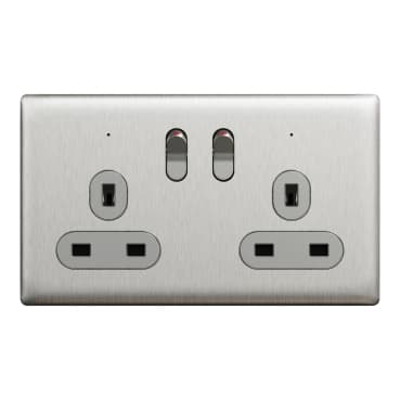 Schneider Electric Switched socket outlet, NUXT25N_SS, Stainless steel finish