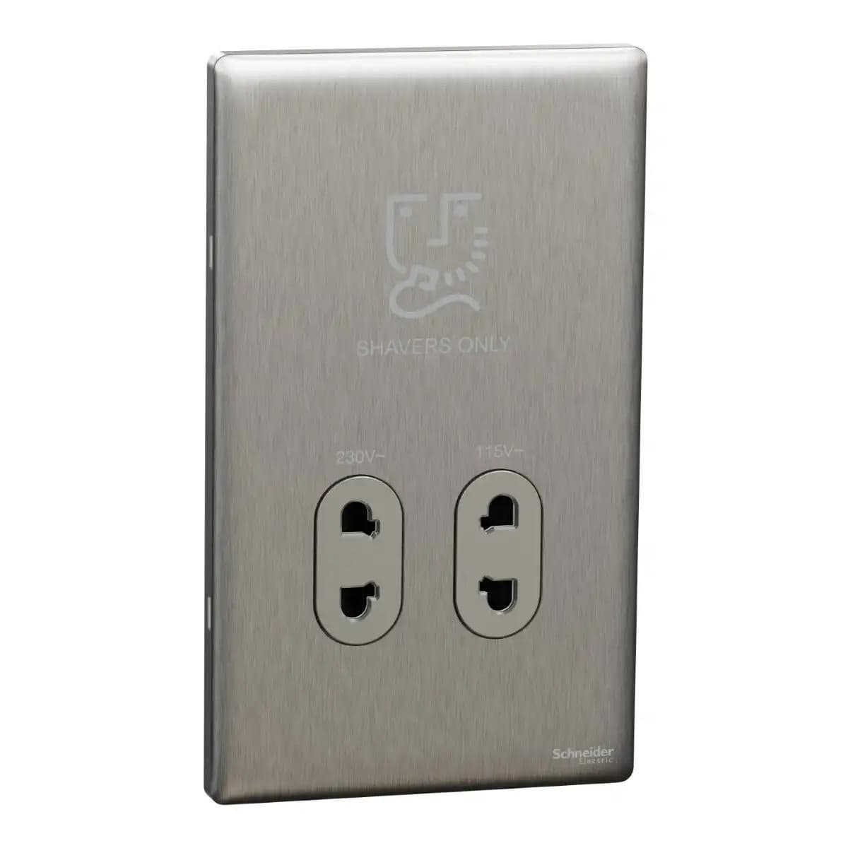 Schneider Electric Motion-sensor night light and shaver socket, NUXT727V_SS, Stainless steel finish
