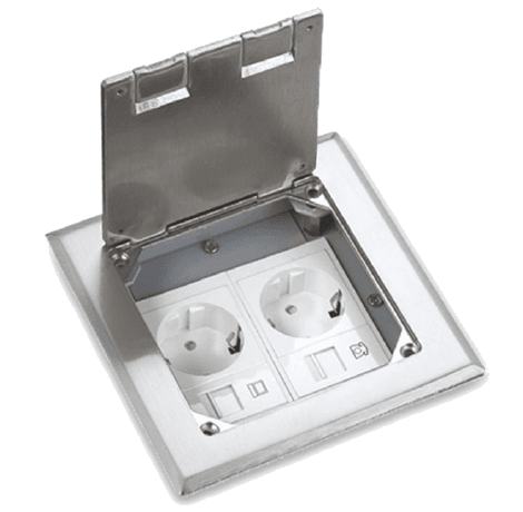 GH-SOP-146S stainless steel floor box shown open with Type-45 modules